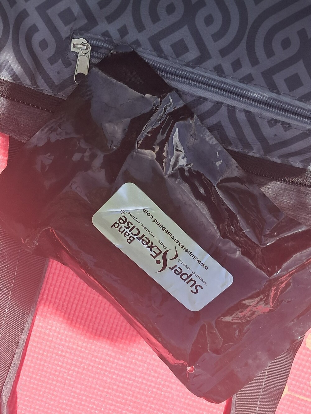 Charcoal Gray Yoga Bag With Black Straps A Yoga Matt And Strech Bands All 3 View 4
